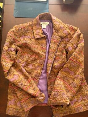Coldwater Creek Quilted Floral-Textured Jacket in Gold & Purple